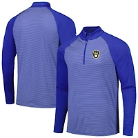 Men's Levelwear Royal Milwaukee Brewers Charter Striped Raglan Quarter-Zip Top