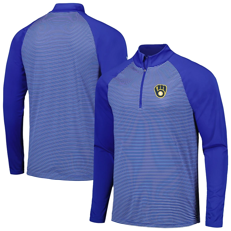 Haut à col zippé raglan rayé Levelwear Royal Milwaukee Brewers Charter pour homme