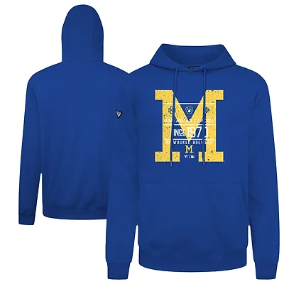 Men's Levelwear Royal Milwaukee Brewers Cooperstown Collection Distressed Podium Acumen Pullover Hoodie