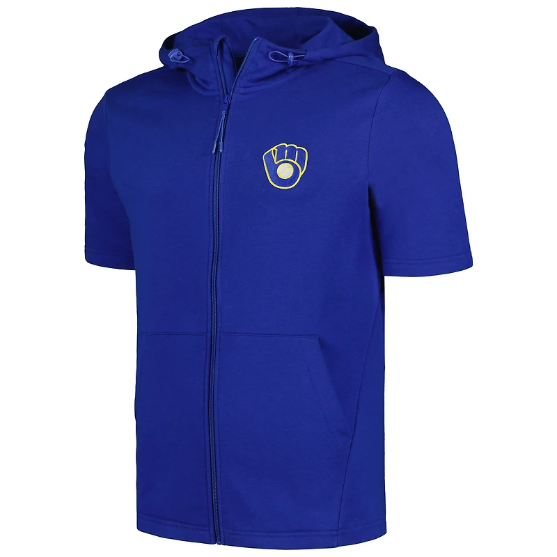 Men's Levelwear Royal Milwaukee Brewers Recruit Short Sleeve Full-Zip Hoodie