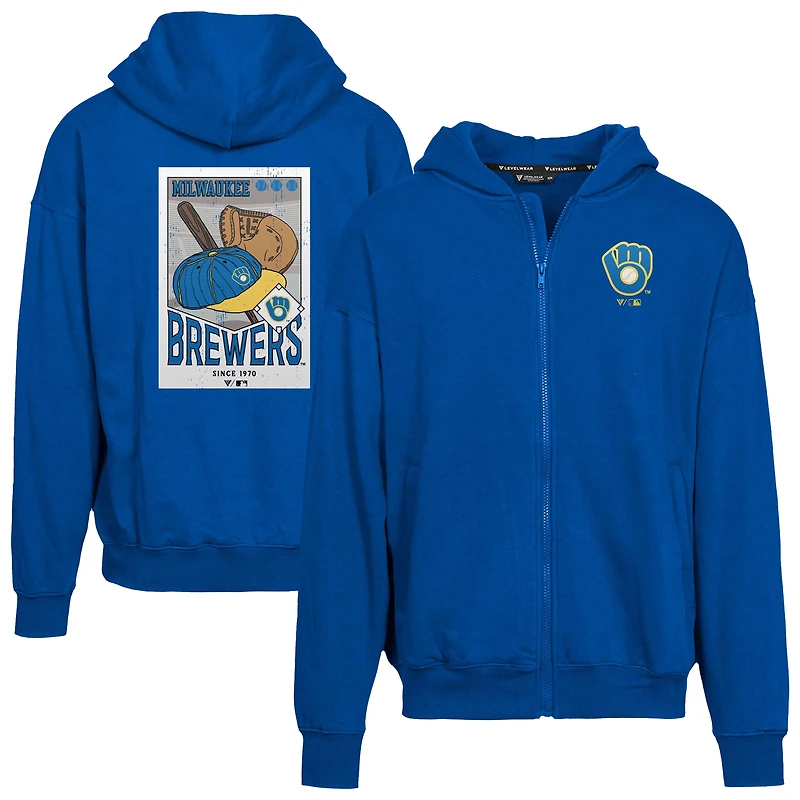 Men's Levelwear Royal Milwaukee Brewers Uphill City Core Logo Full-Zip Hoodie