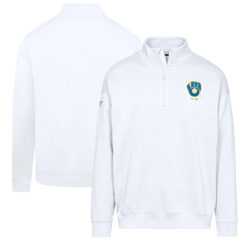 Sweat-shirt à glissière quart de tour Murray blanc la collection Cooperstown des Milwaukee Brewers pour homme Levelwear