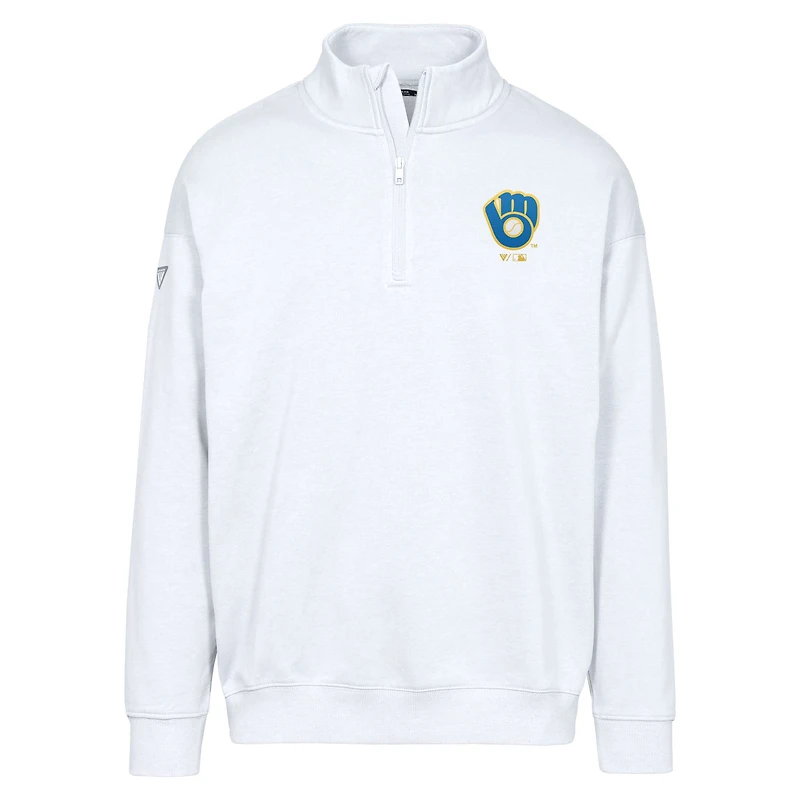 Sweat-shirt à glissière quart de tour Murray blanc la collection Cooperstown des Milwaukee Brewers pour homme Levelwear
