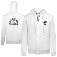 Sweat à capuche zippé blanc pour homme Levelwear Milwaukee Brewers Podium Banner Arch