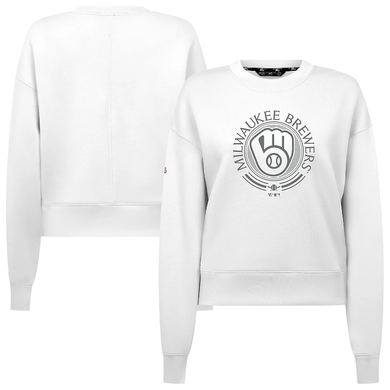 Men's Levelwear White Milwaukee Brewers Sponge Pullover Sweatshirt