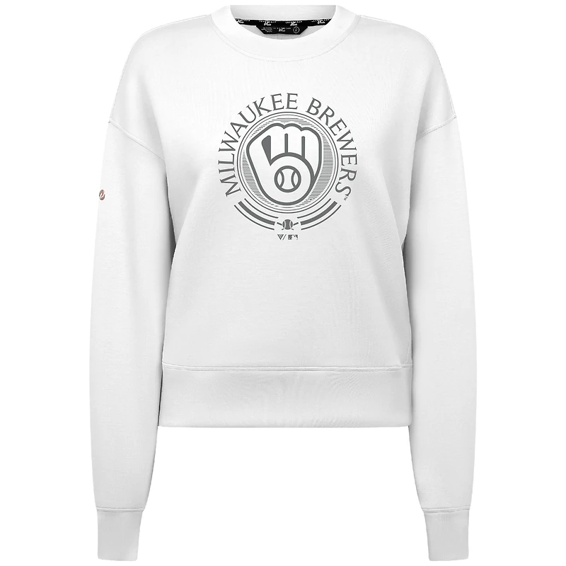 Men's Levelwear White Milwaukee Brewers Sponge Pullover Sweatshirt