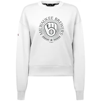 Men's Levelwear White Milwaukee Brewers Sponge Pullover Sweatshirt
