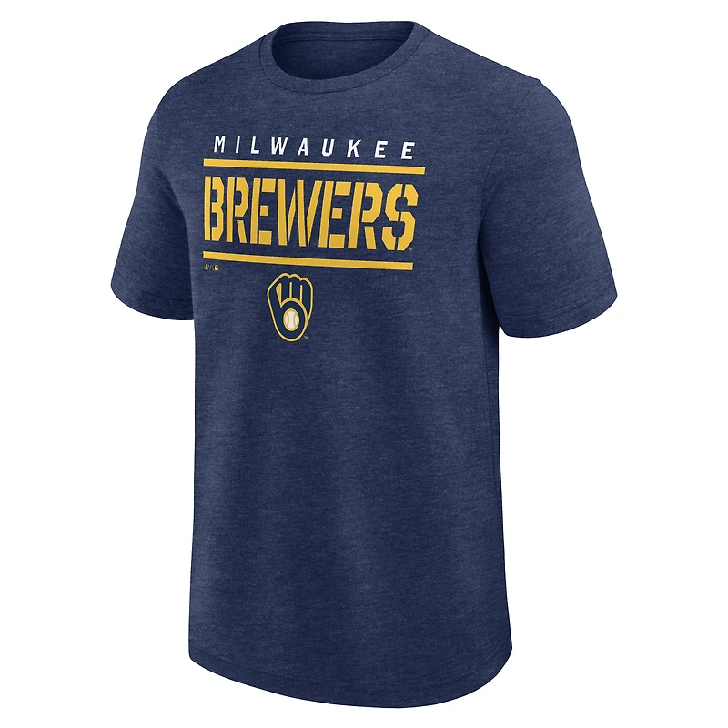 Men's Logo Athletic Heather Navy Milwaukee Brewers Top Notch T-Shirt