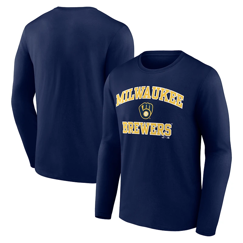 T-shirt à manches longues pour homme, logo athlétique bleu marine Milwaukee Brewers Heart & Soul