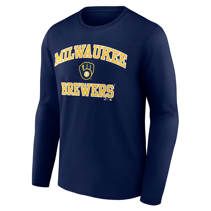 T-shirt à manches longues pour homme, logo athlétique bleu marine Milwaukee Brewers Heart & Soul