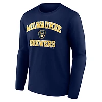 T-shirt à manches longues pour homme, logo athlétique bleu marine Milwaukee Brewers Heart & Soul