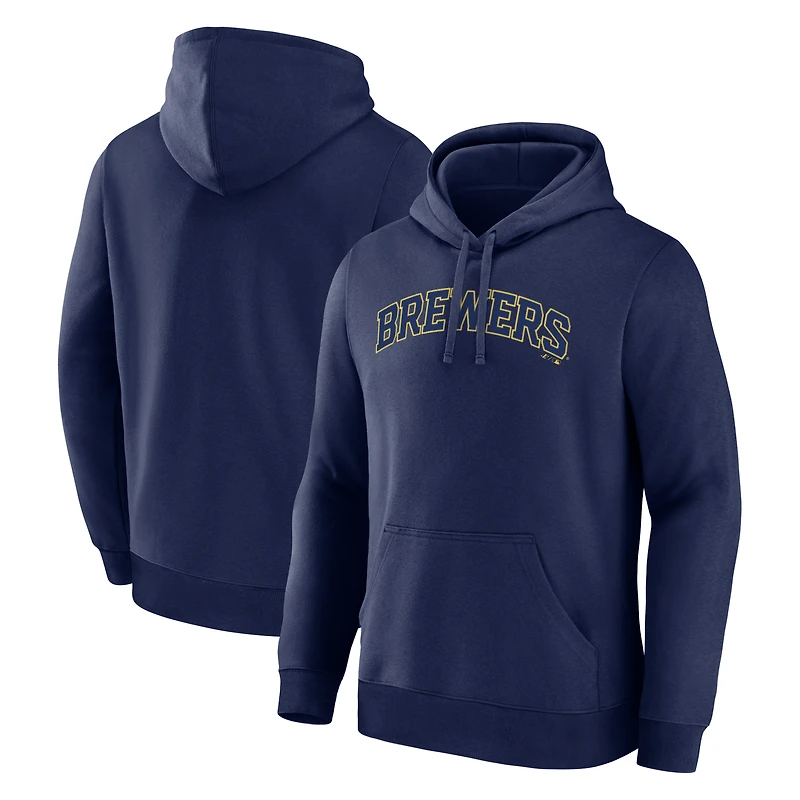 Men's Logo Athletic Navy Milwaukee Brewers Wordmark Hoodie