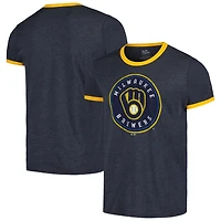 T-shirt triple mélange Majestic Threads pour hommes, bleu marine, Milwaukee Brewers Ringer
