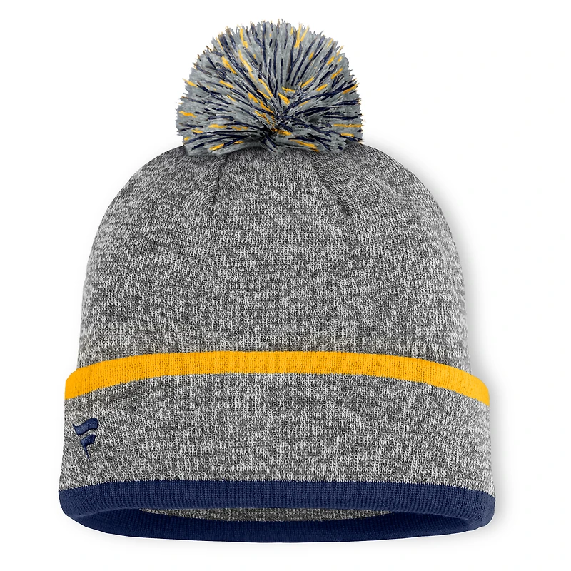 Bonnet en tricot à revers et pompon Fanatics Backstop gris chiné pour homme des Milwaukee Brewers