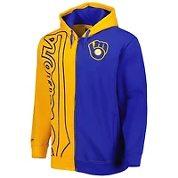 Men's Mitchell & Ness Gold/Royal Milwaukee Brewers Fleece Full-Zip Hoodie
