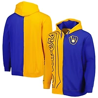 Men's Mitchell & Ness Gold/Royal Milwaukee Brewers Fleece Full-Zip Hoodie