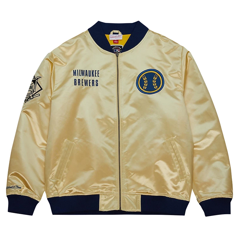Veste légère en satin entièrement zippée Mitchell & Ness Gold Milwaukee Brewers OG 2.0 pour hommes