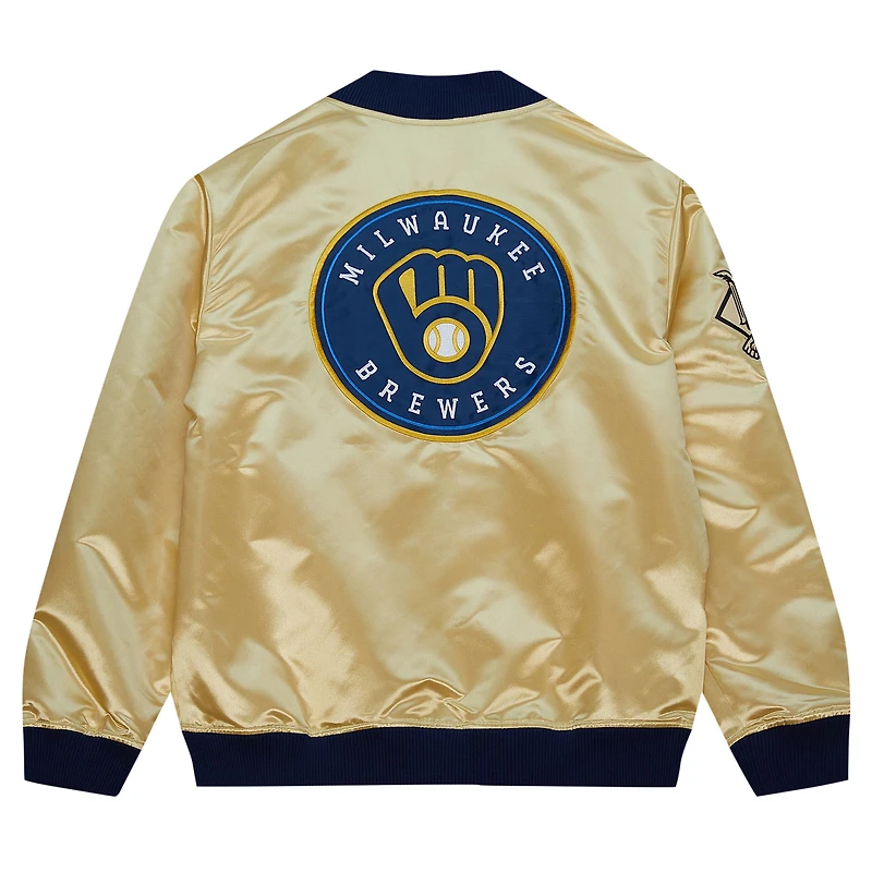 Veste légère en satin entièrement zippée Mitchell & Ness Gold Milwaukee Brewers OG 2.0 pour hommes
