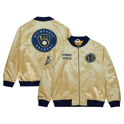 Veste légère en satin entièrement zippée Mitchell & Ness Gold Milwaukee Brewers OG 2.0 pour hommes