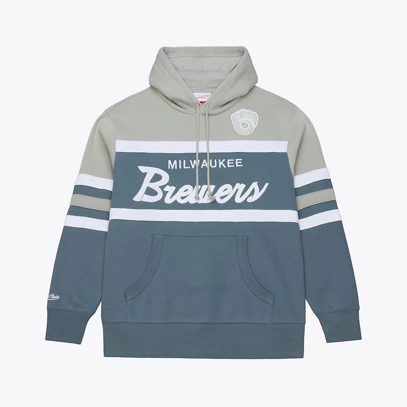 Sweat à capuche Mitchell & Ness gris pour homme, collection Cooperstown des Milwaukee Brewers, modèle Thunderstorm Head Coach.