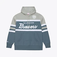 Sweat à capuche Mitchell & Ness gris pour homme, collection Cooperstown des Milwaukee Brewers, modèle Thunderstorm Head Coach.