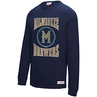 T-shirt à manches longues bleu marine Milwaukee Brewers Arched Logo Slub pour homme Mitchell & Ness