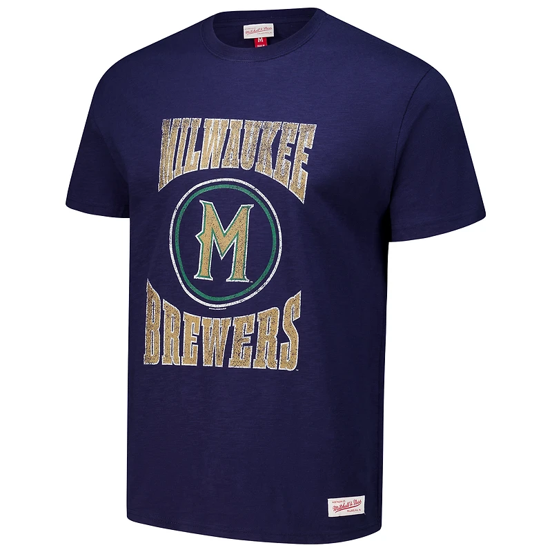 Men's Mitchell & Ness Navy Milwaukee Brewers Arched Logo Slub T-Shirt