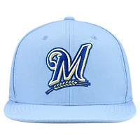 Casquette snapback basique Mitchell & Ness bleu poudre pour homme, collection Cooperstown, Milwaukee Brewers