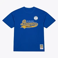 Men's Mitchell & Ness  Royal Milwaukee Brewers Script Sweep Arch T-Shirt