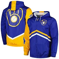 Mitchell & Ness Royal Milwaukee Brewers Undeniable Veste coupe-vent à capuche entièrement zippée pour homme
