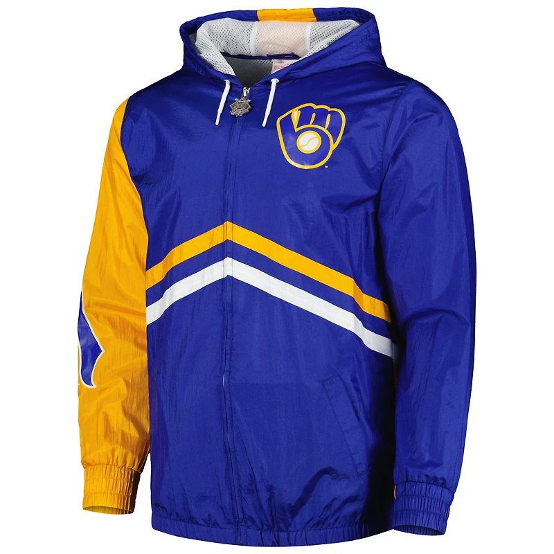 Mitchell & Ness Royal Milwaukee Brewers Undeniable Veste coupe-vent à capuche entièrement zippée pour homme