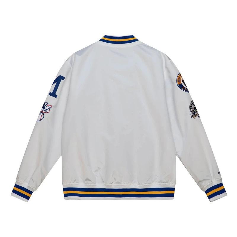 Blouson universitaire en satin à boutons-pression pour hommes Mitchell & Ness, blanc, Milwaukee Brewers City Collection