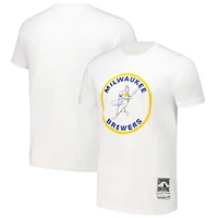 T-shirt blanc Mitchell & Ness pour homme avec logo de la collection Cooperstown des Milwaukee Brewers