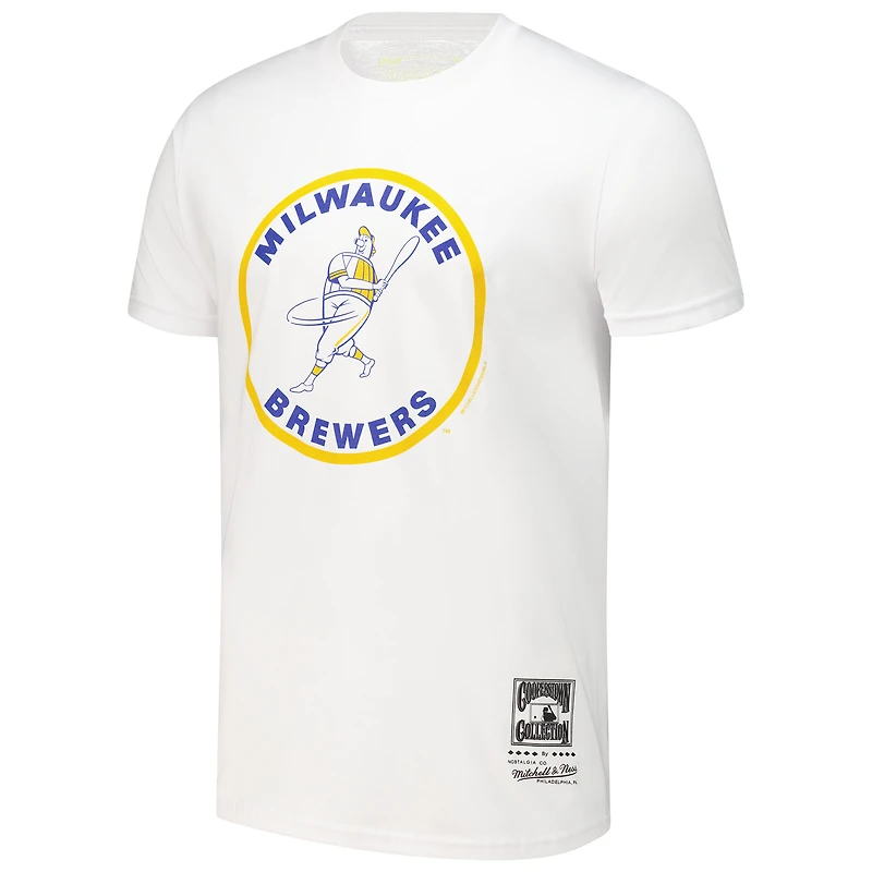 T-shirt blanc Mitchell & Ness pour homme avec logo de la collection Cooperstown des Milwaukee Brewers