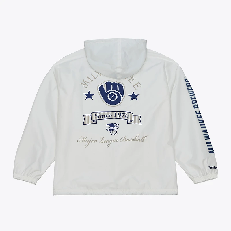 Men's Mitchell & Ness White Milwaukee Brewers Yacht Rock Coaches Full-Snap Hooded Windbreaker Jacket