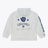 Men's Mitchell & Ness White Milwaukee Brewers Yacht Rock Coaches Full-Snap Hooded Windbreaker Jacket