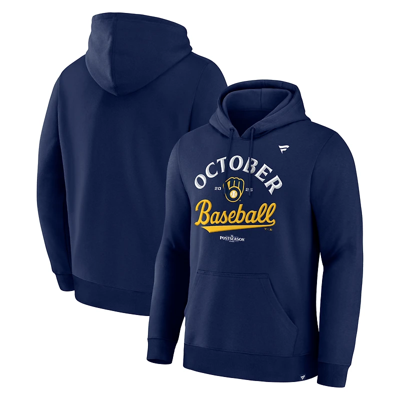 Men's  Navy Milwaukee Brewers 2025 MLB Postseason Locker Room Pullover Hoodie