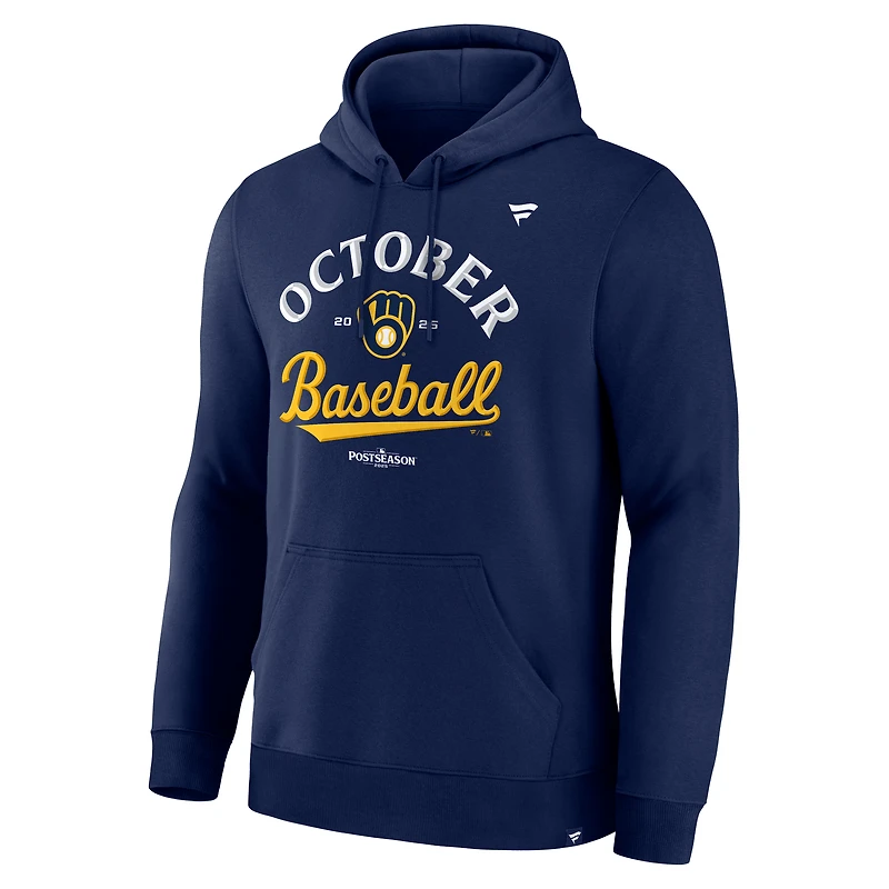 Men's  Navy Milwaukee Brewers 2025 MLB Postseason Locker Room Pullover Hoodie