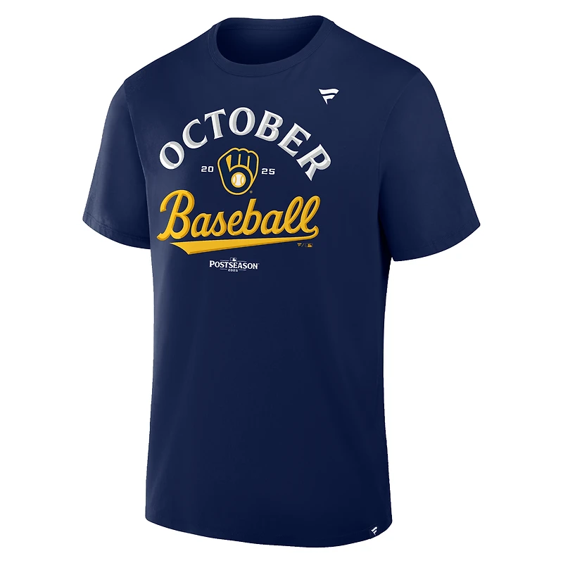 T-shirt bleu marine pour homme des Brewers de Milwaukee, saison 2025 la MLB, vestiaires