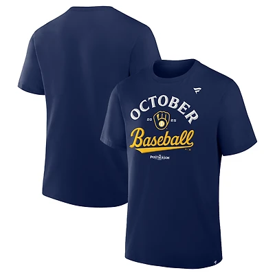 T-shirt bleu marine pour homme des Brewers de Milwaukee, saison 2025 la MLB, vestiaires