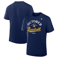 T-shirt bleu marine pour homme des Brewers de Milwaukee, saison 2025 la MLB, vestiaires