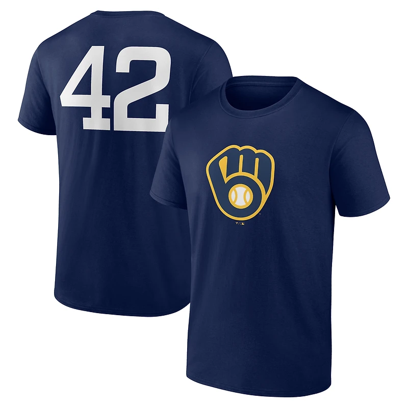 Men's Navy Milwaukee Brewers Jackie Robinson Day Name & Number T-Shirt