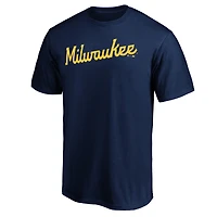 T-shirt bleu marine pour homme avec logo officiel des Milwaukee Brewers