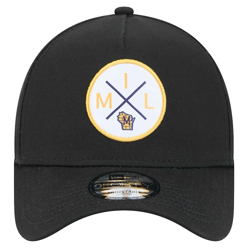 Casquette ajustable A-Frame 9FORTY Milwaukee Brewers de New Era pour homme noire
