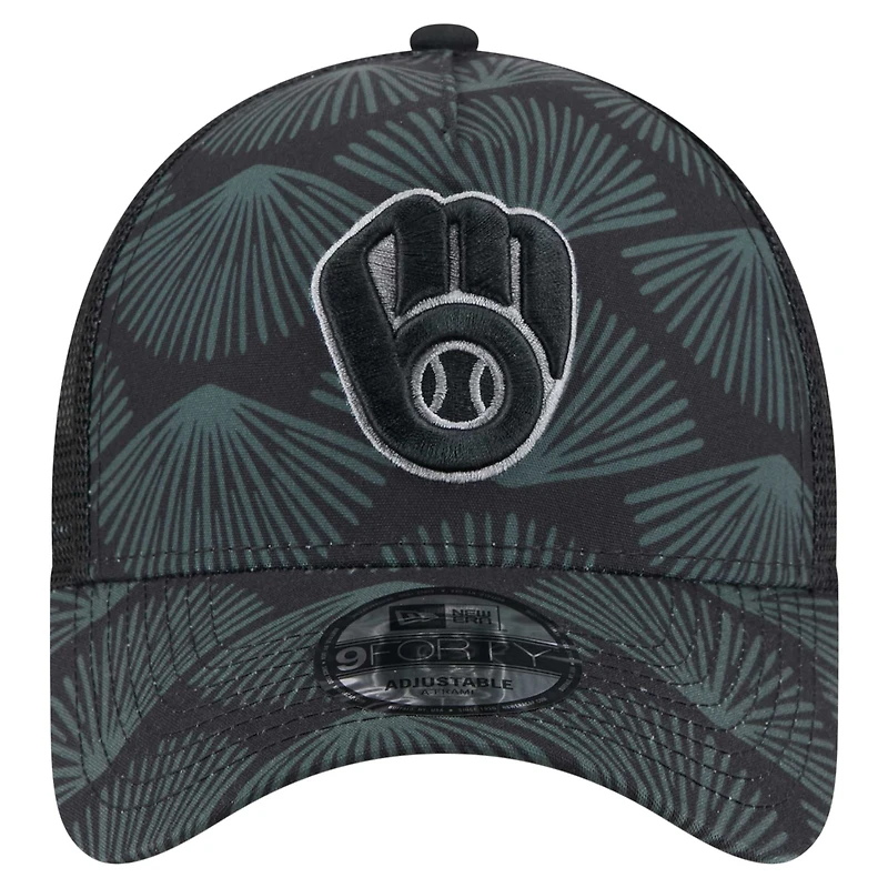 Men's New Era  Black Milwaukee Brewers 9FORTY A-Frame Trucker Adjustable Hat