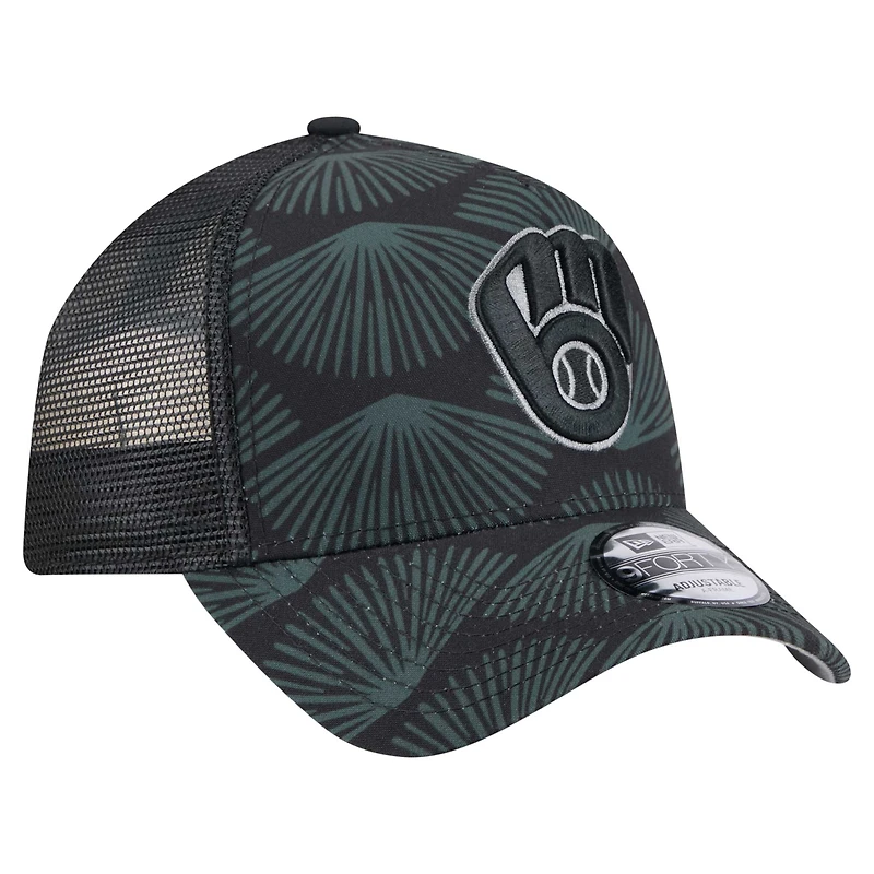 Men's New Era Black Milwaukee Brewers 9FORTY A-Frame Trucker Adjustable Hat