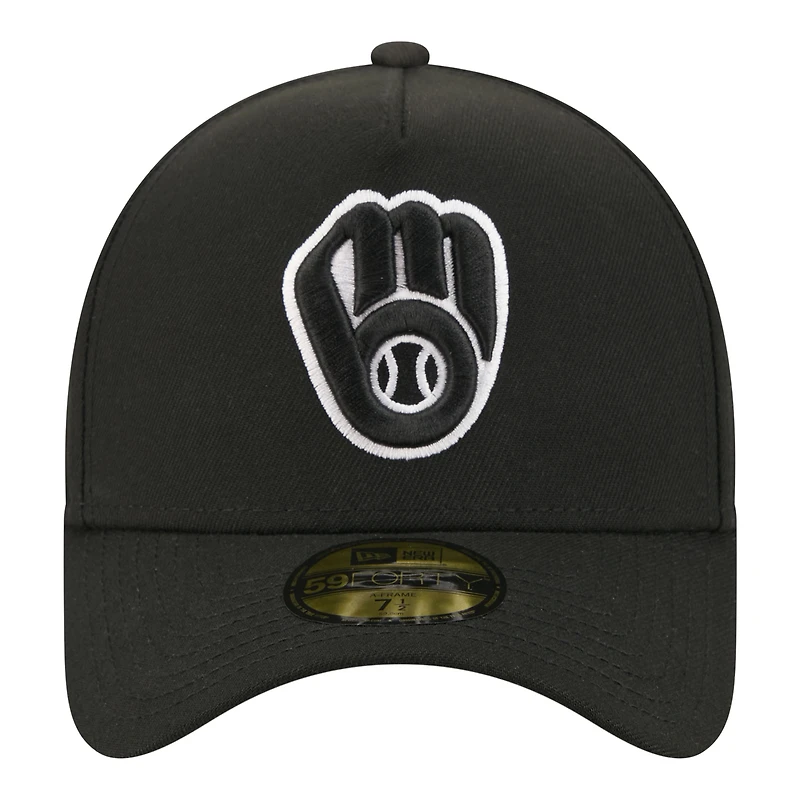 Men's New Era Black Milwaukee Brewers A-Frame 59FORTY Fitted Hat