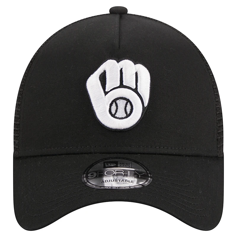 Casquette réglable noire Milwaukee Brewers A-Frame 9FORTY Trucker New Era pour hommes