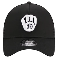 Casquette réglable noire Milwaukee Brewers A-Frame 9FORTY Trucker New Era pour hommes
