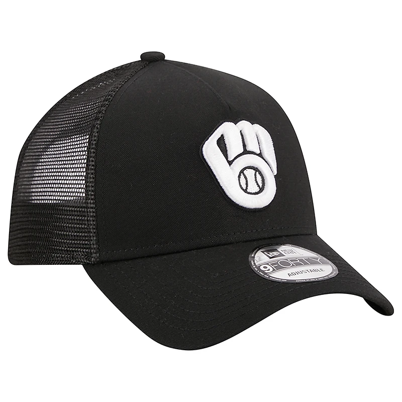 Casquette réglable noire Milwaukee Brewers A-Frame 9FORTY Trucker New Era pour hommes